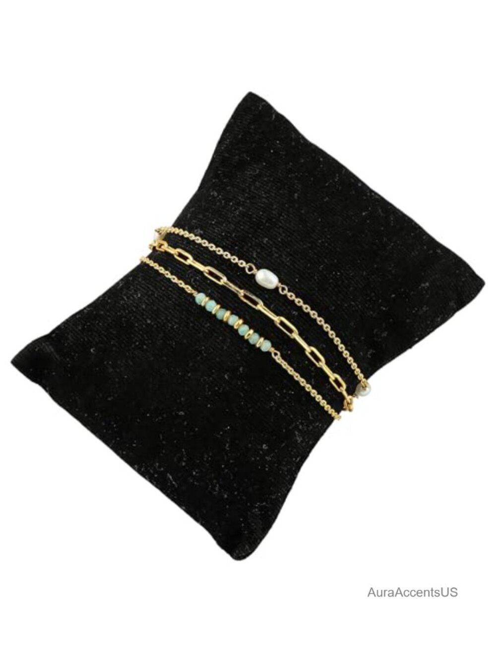 3 Layer Pearl Beaded Bracelets for Women 14k Gold Plated Stackable Bracelet